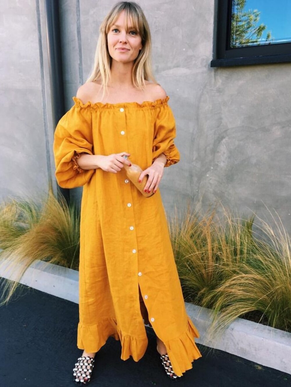 Sleeper 100% linen brown orange lounge dress, one size cottagecore lagenlook mid